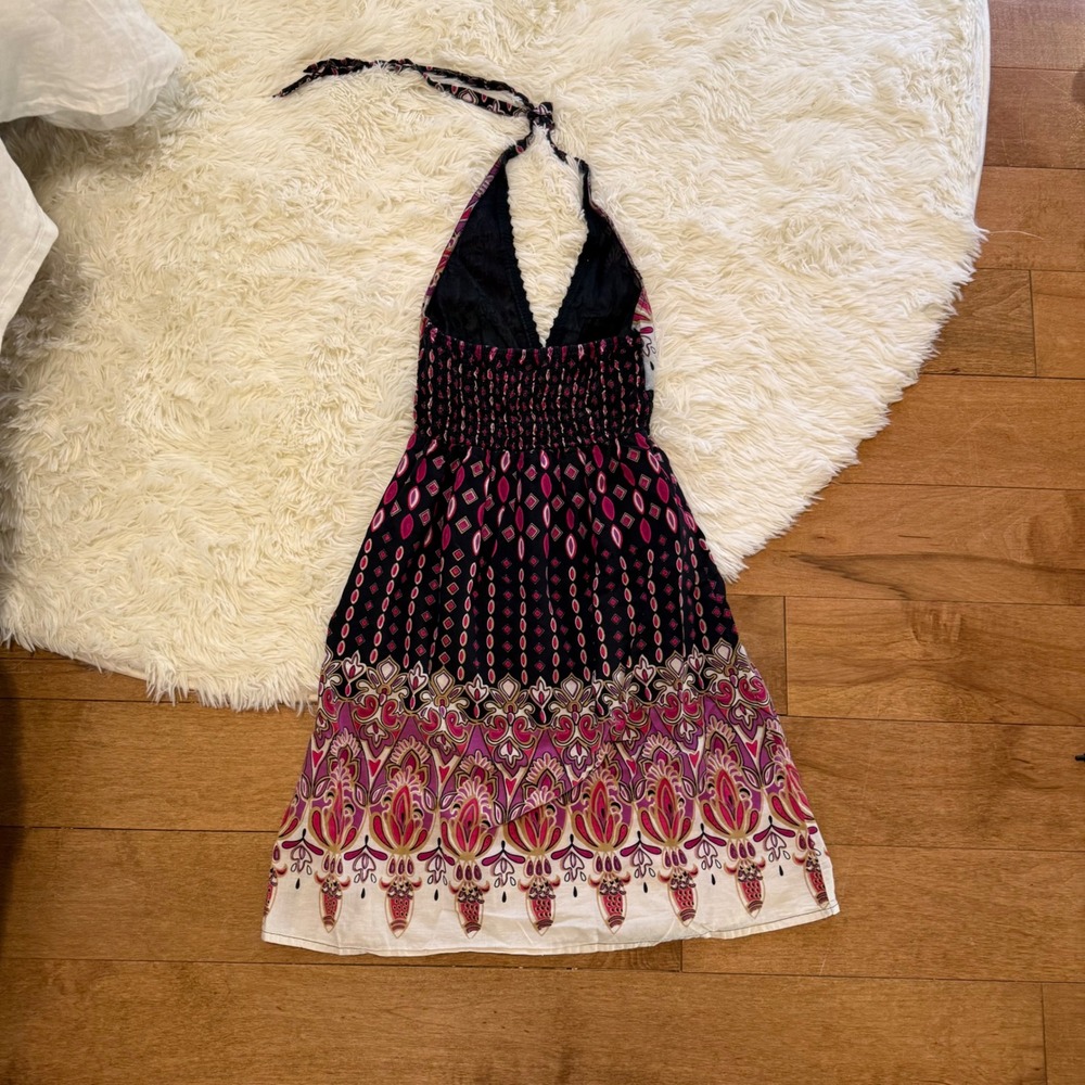 Wet Seal Y2K Boho Halter Mini Dress Pink Purple Paisley Cotton XS Womens Vibe - Picture 3 of 5